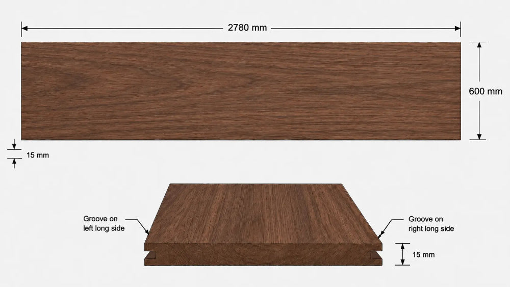 American Walnut Veneer T&G Wall Panel UV-Coated A/BB dimension diagram Ply Online