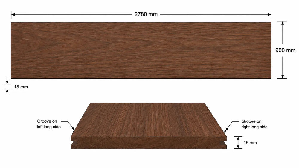 Dimensioned illustration American Walnut Veneer T&G Wall Panel UV-Coated A/BB Ply Online