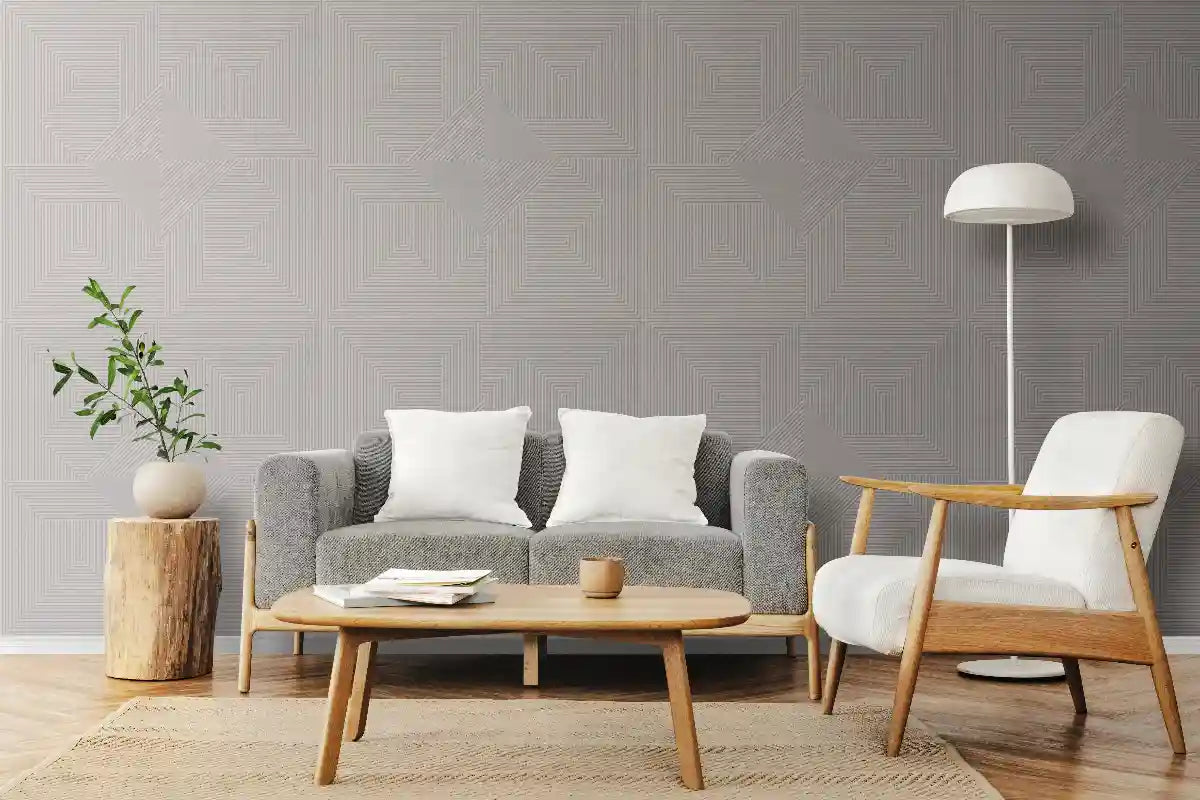 Mirage wall panel white in a modern interior with grey sofa