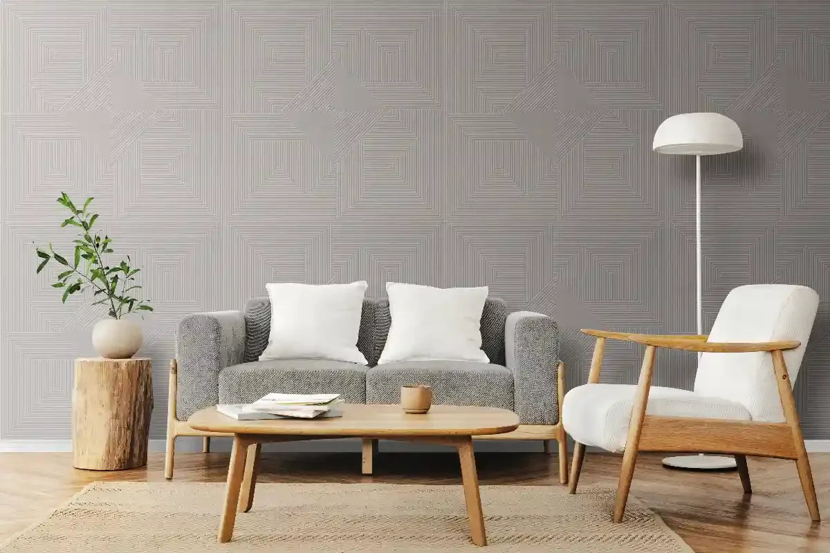 Mirage wall panel white in a modern interior with grey sofa