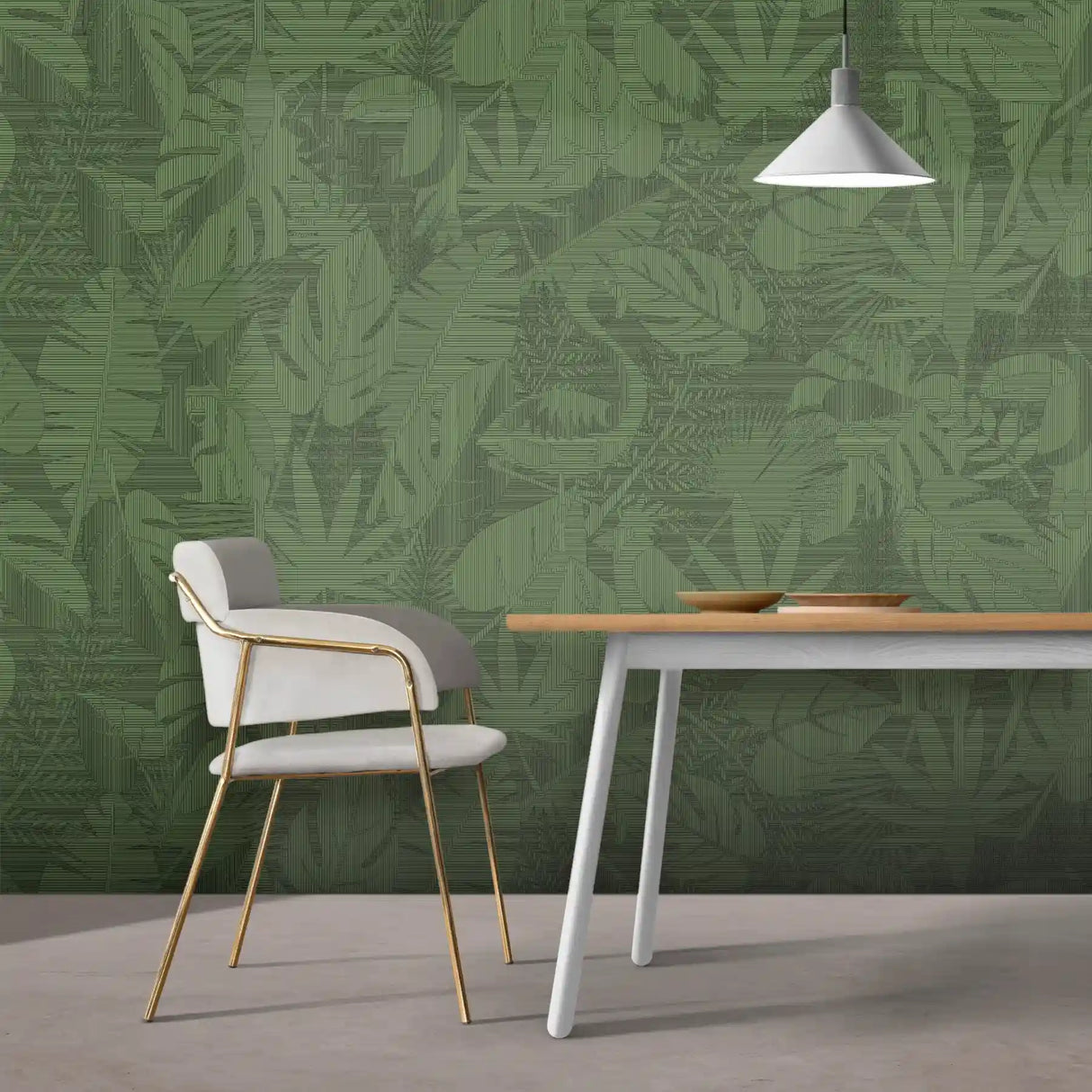 Selva wall panels green in a modern interior with a white armchair