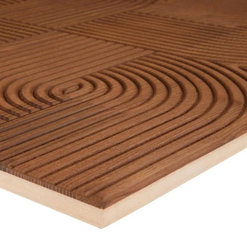 Decorative plywood wall panel with carved geometric patterns, architectural finish