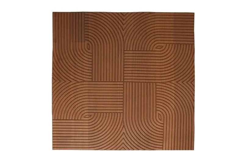 Decorative plywood wall panel with geometric carved patterns, architectural interior design