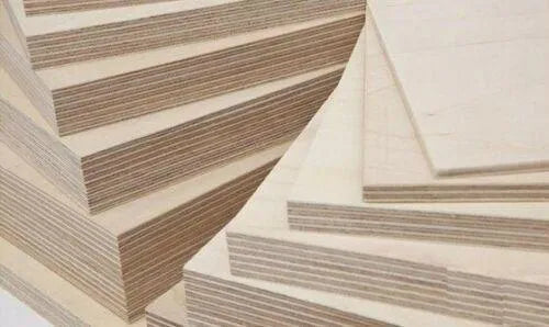 Stack of birch plywood sheets, heavy duty, 12mm thickness, close-up of layered edges