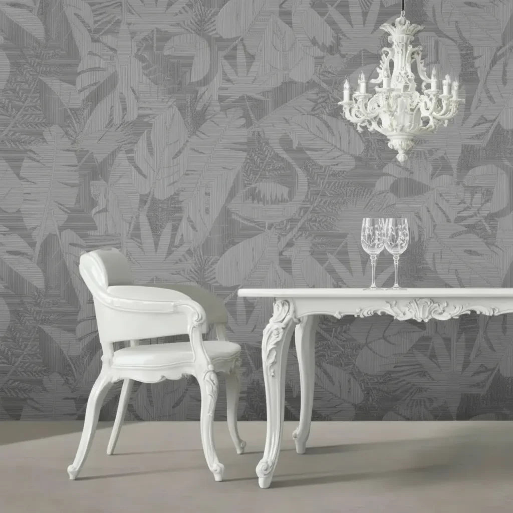 Selva wall panels grey in an interior with a white armchair and a pendant