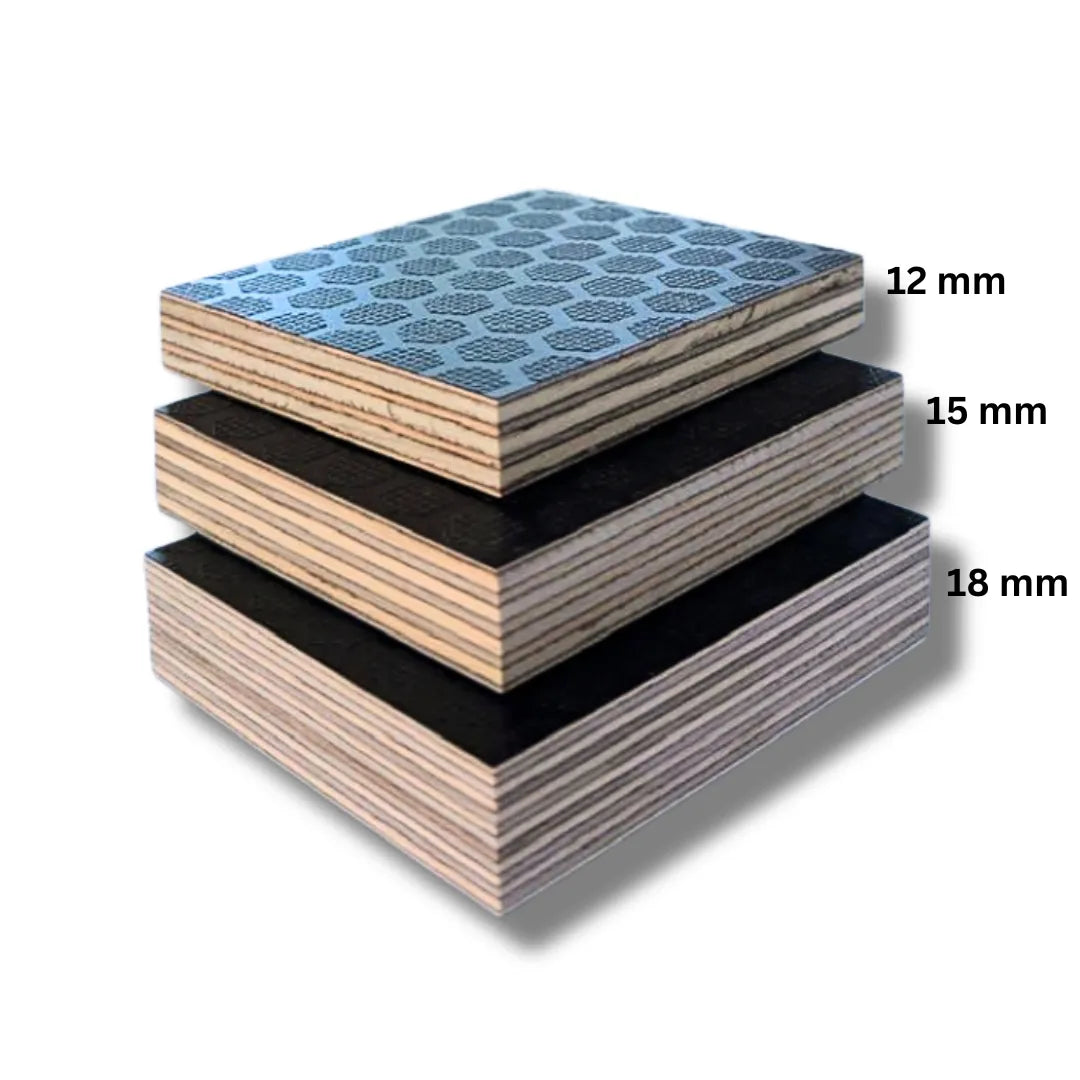 Welde Black Obsidian Plywood samples 12/15/18mm top view on a white background