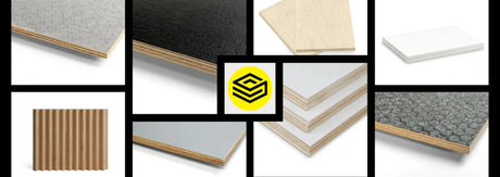 EOFY SALE 2025 collage with various plywood samples