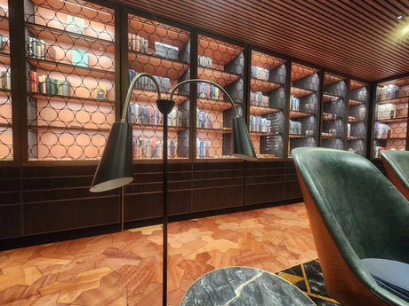 MONA interior with a lamp, armchairs and, a wall unit made by EMT