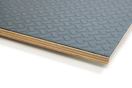 Grey Film-faced plywood board on the white background