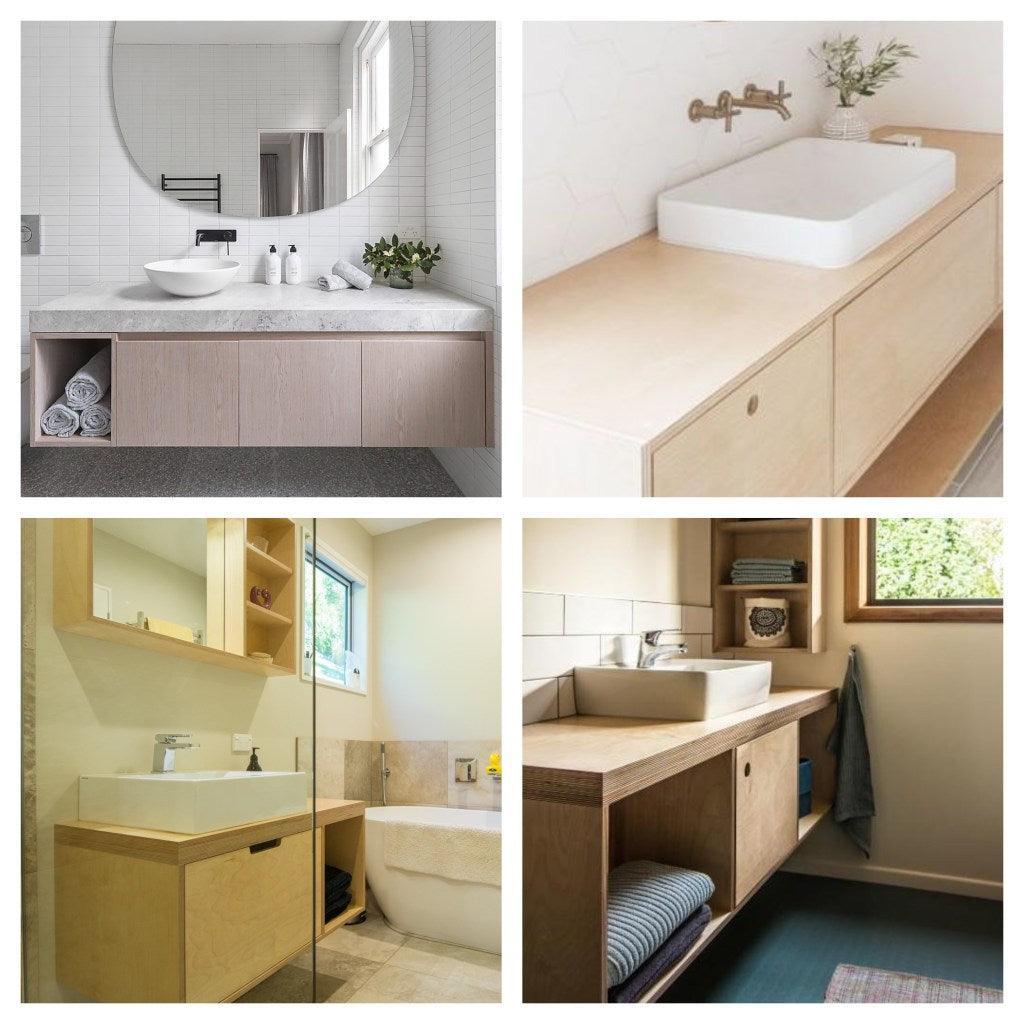 Modern plywood bathroom vanities with under-sink storage and minimalist design