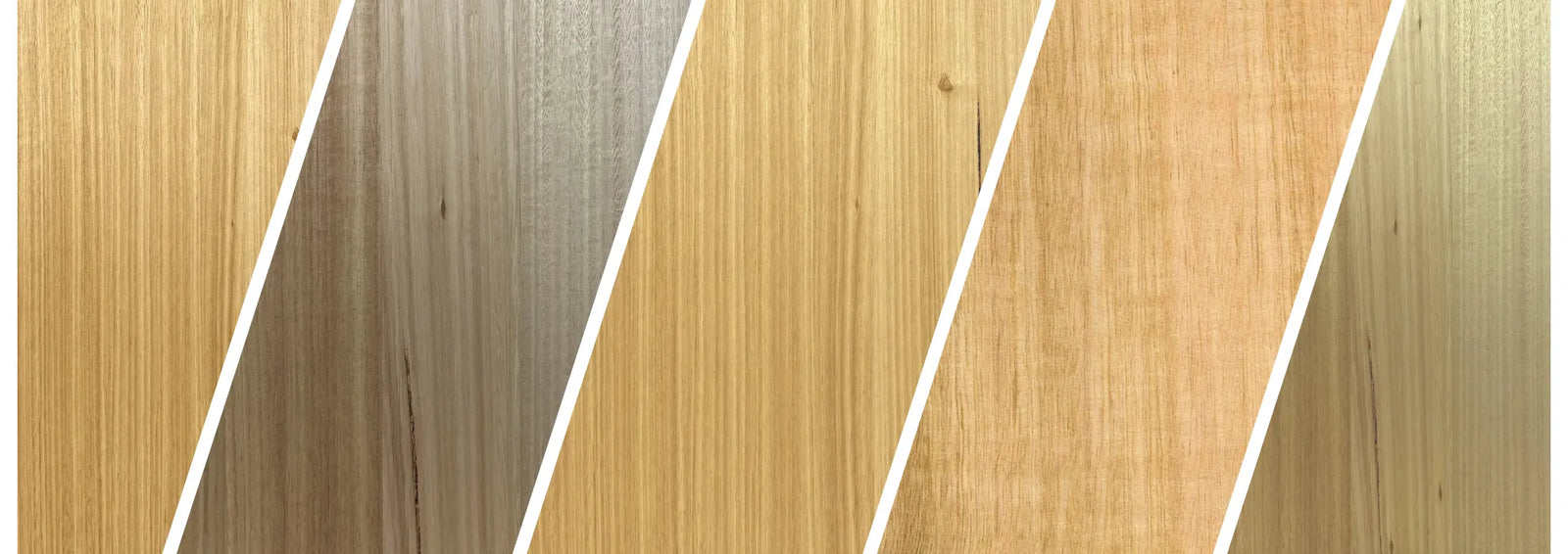 Messmate vs Tasmanian oak veneer collage with colourful samples