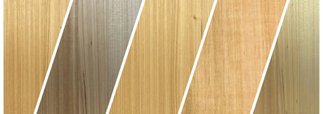 Messmate vs Tasmanian oak veneer collage with colourful samples