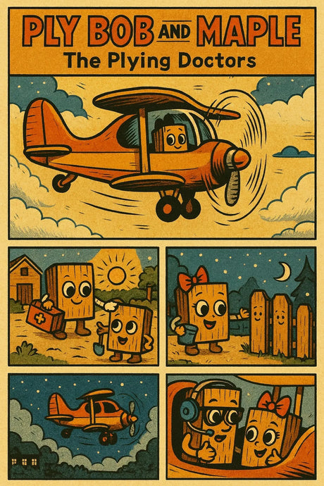 Plywood characters Ply Bob and Maple in a comic 'Plying Doctors'' 