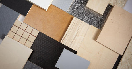 Plywood samples showcasing various sizes, thicknesses, and colours.