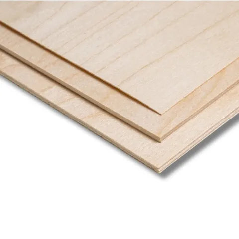 Three sheets of plywood stacked on a white background
