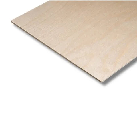 Plain sheet of 3 mm thick birch plywood on a white background