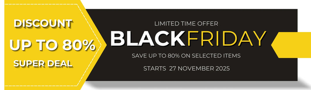 Black Friday discount banner with yellow accents on a black background - Ply Online