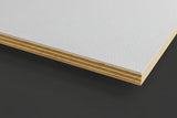 Riga Leather White Baltic Birch Plywood 9 mm sample on a dark background