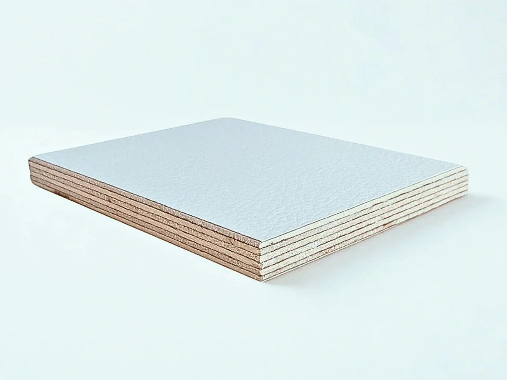Riga Leather_White_Birch Plywood on a white background