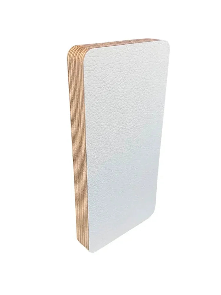 Riga_Leather_White_Birch Plywood EXT LN 18mm sample upright on a white background