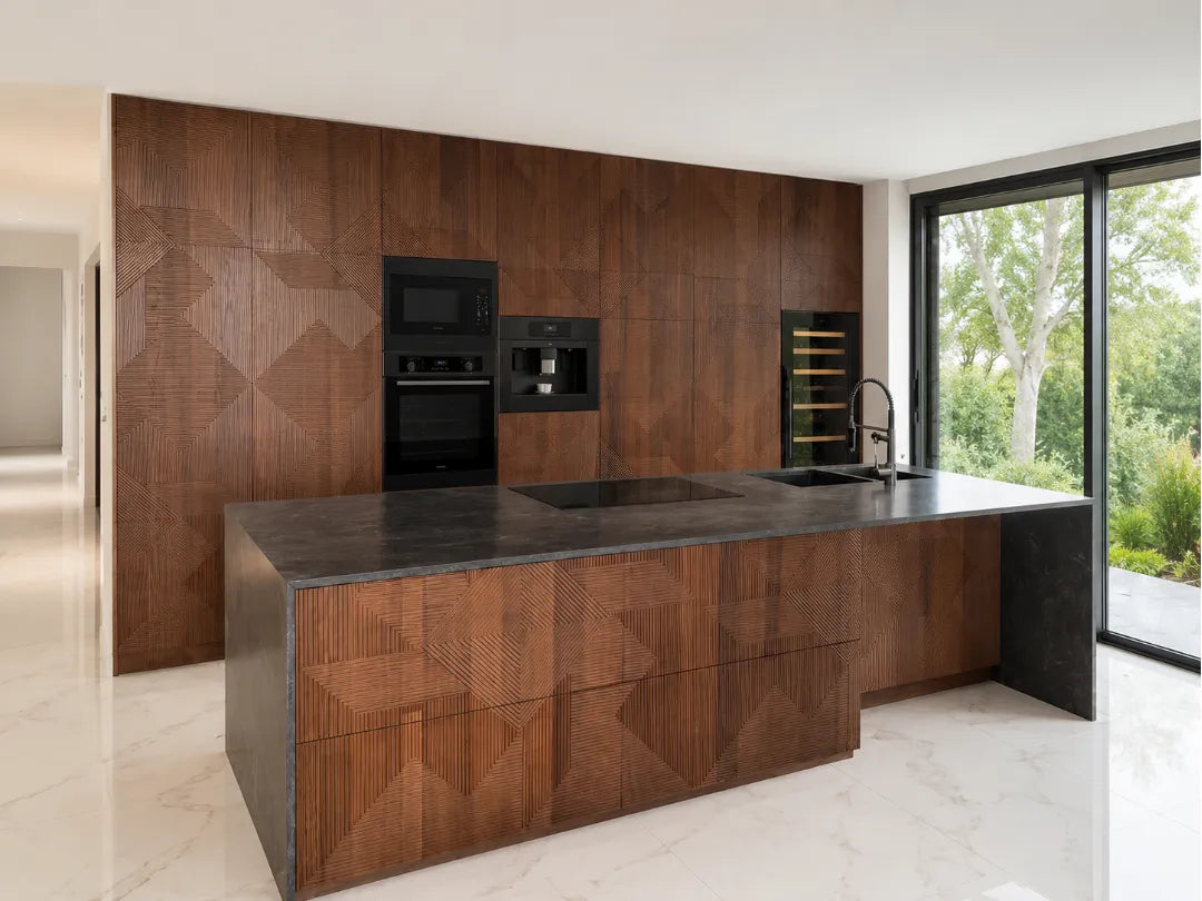 Modern kitchen mage with Wooden Decorative Wall Panels Mirage - Ply Online