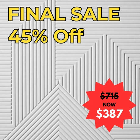 Final sale advertisement with 45% off and price reduction on the Architectural 3D MDF Wall Panel Mirage background  - EOFY
