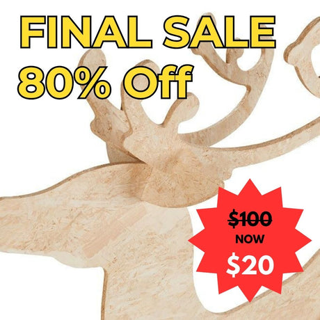 OSB reindeer decoration with a sale label indicating 80% off EOFY 2025 Deals