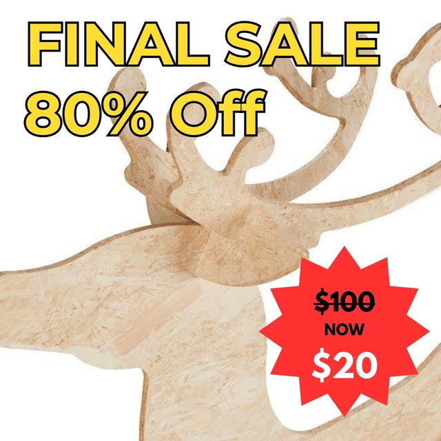 OSB reindeer decoration with a sale label indicating 80% off EOFY 2025 Deals
