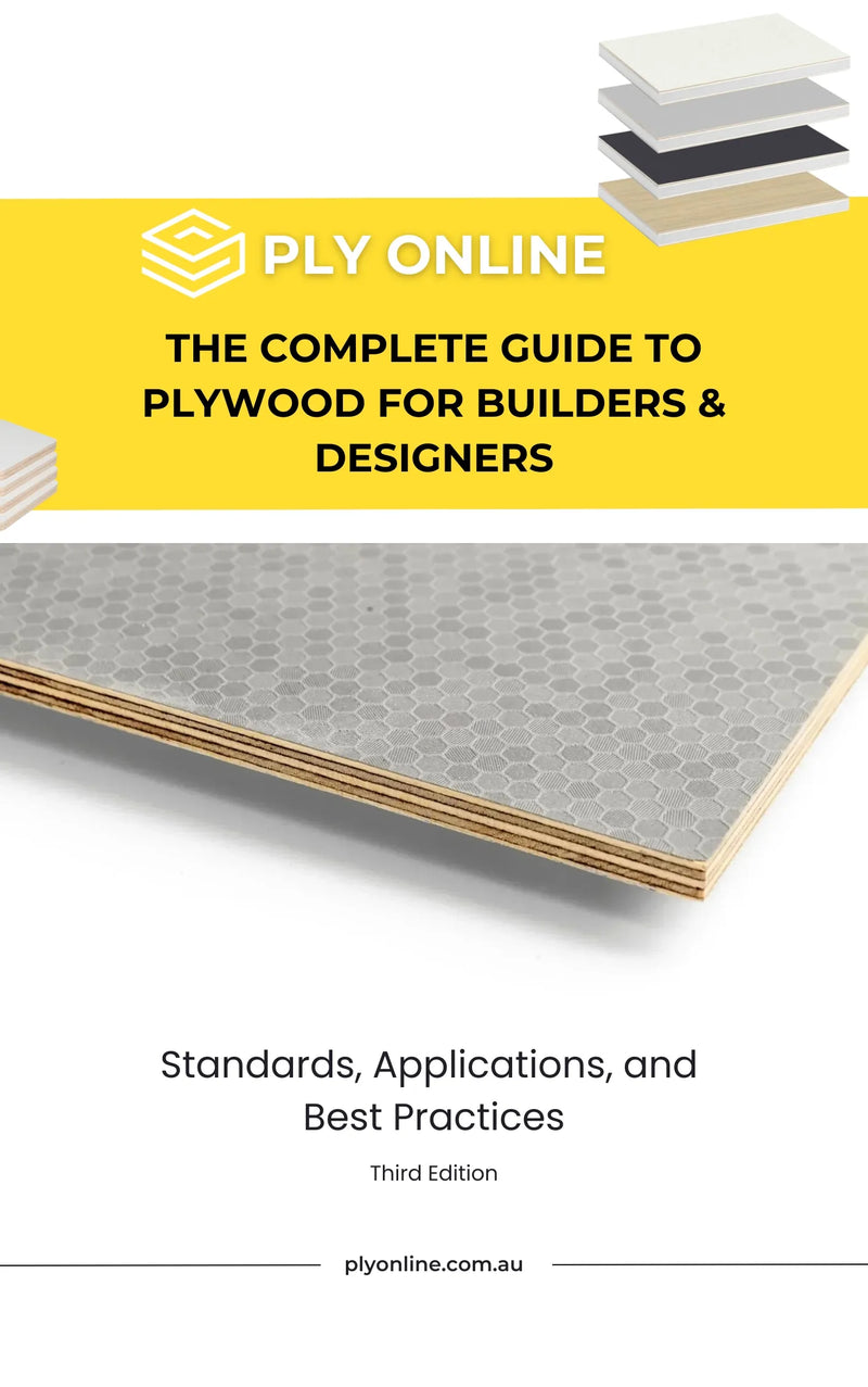 Cover of 'The Complete Guide to Plywood for Builders & Designers' by Ply Online with images of plywood sheets.