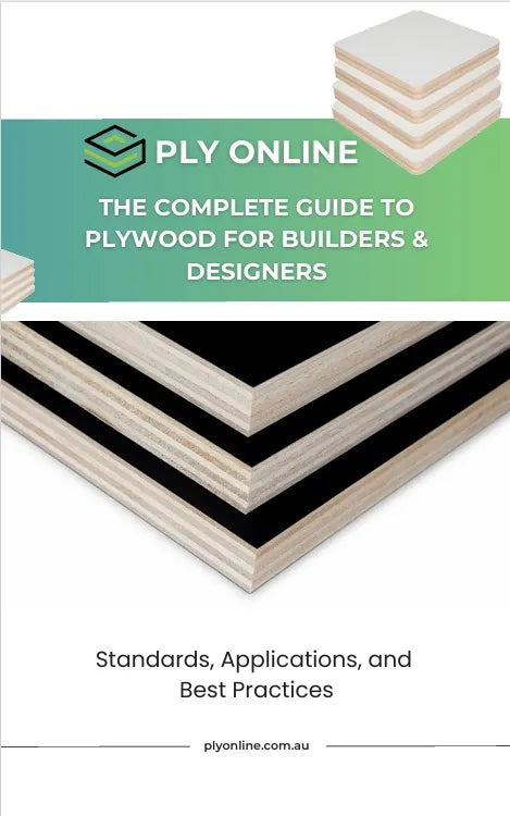 Cover of 'The Complete Guide to Plywood for Builders & Designers' by Ply Online with images of plywood sheets.