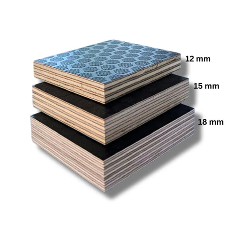 Welde Black Obsidian Plywood samples 12/15/18mm top view on a white background