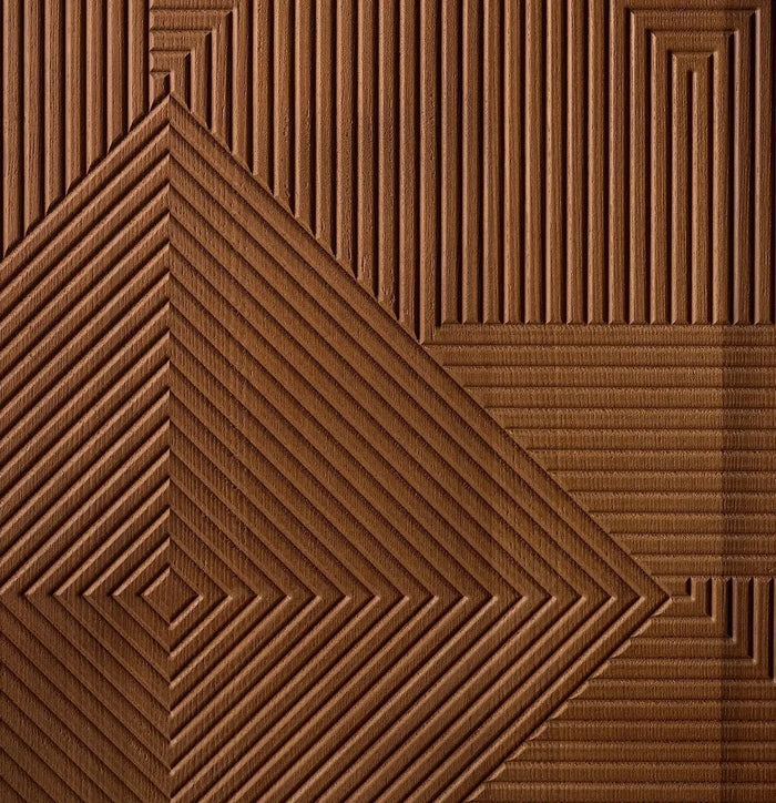 Textured patterned wood veneered plywood sheet close-up